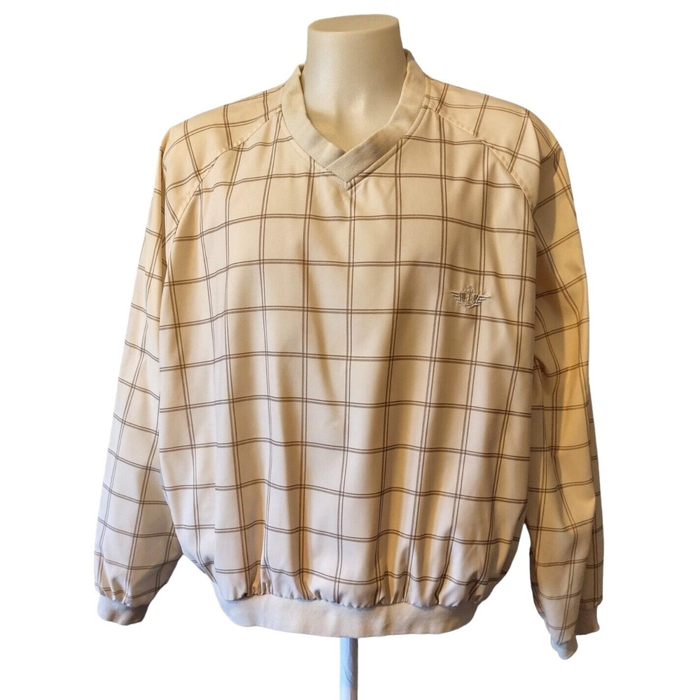 Dockers Golf Pullover XL Men's Windbreaker V-Neck Plaid Retro Athleisure Logo